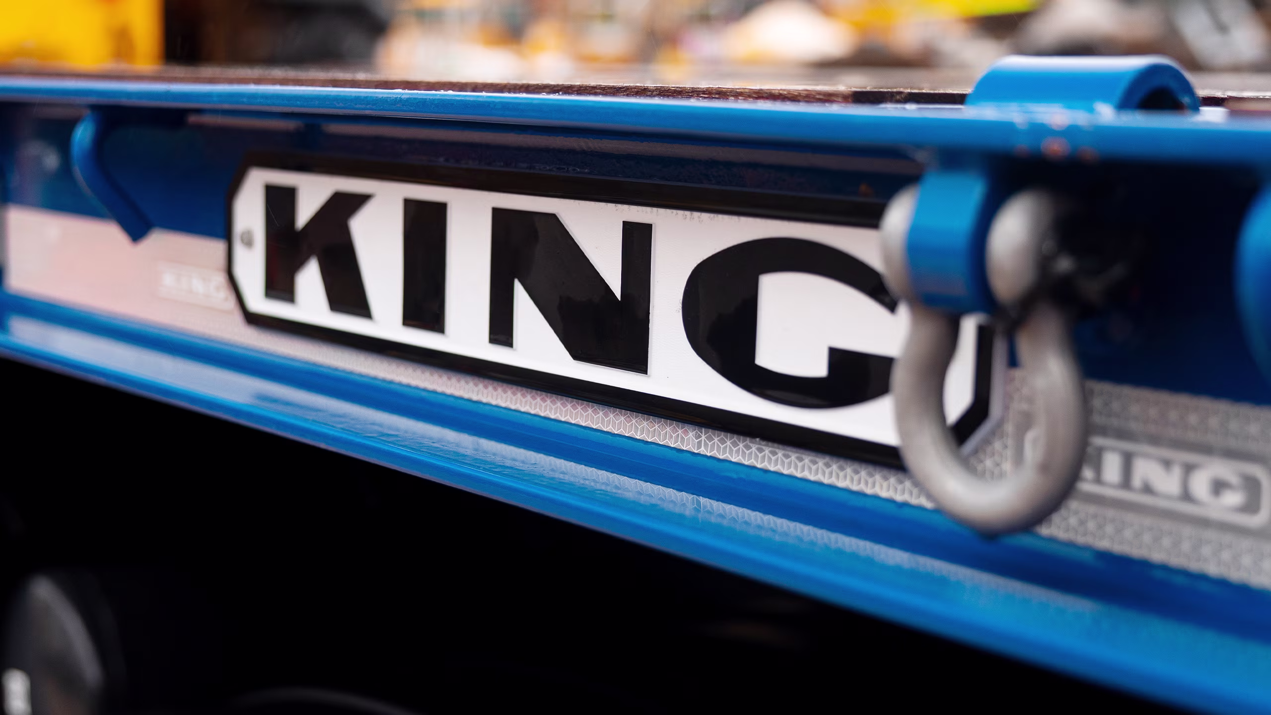 King Trailers detail and branding with lifting hook, showcasing King product launches.