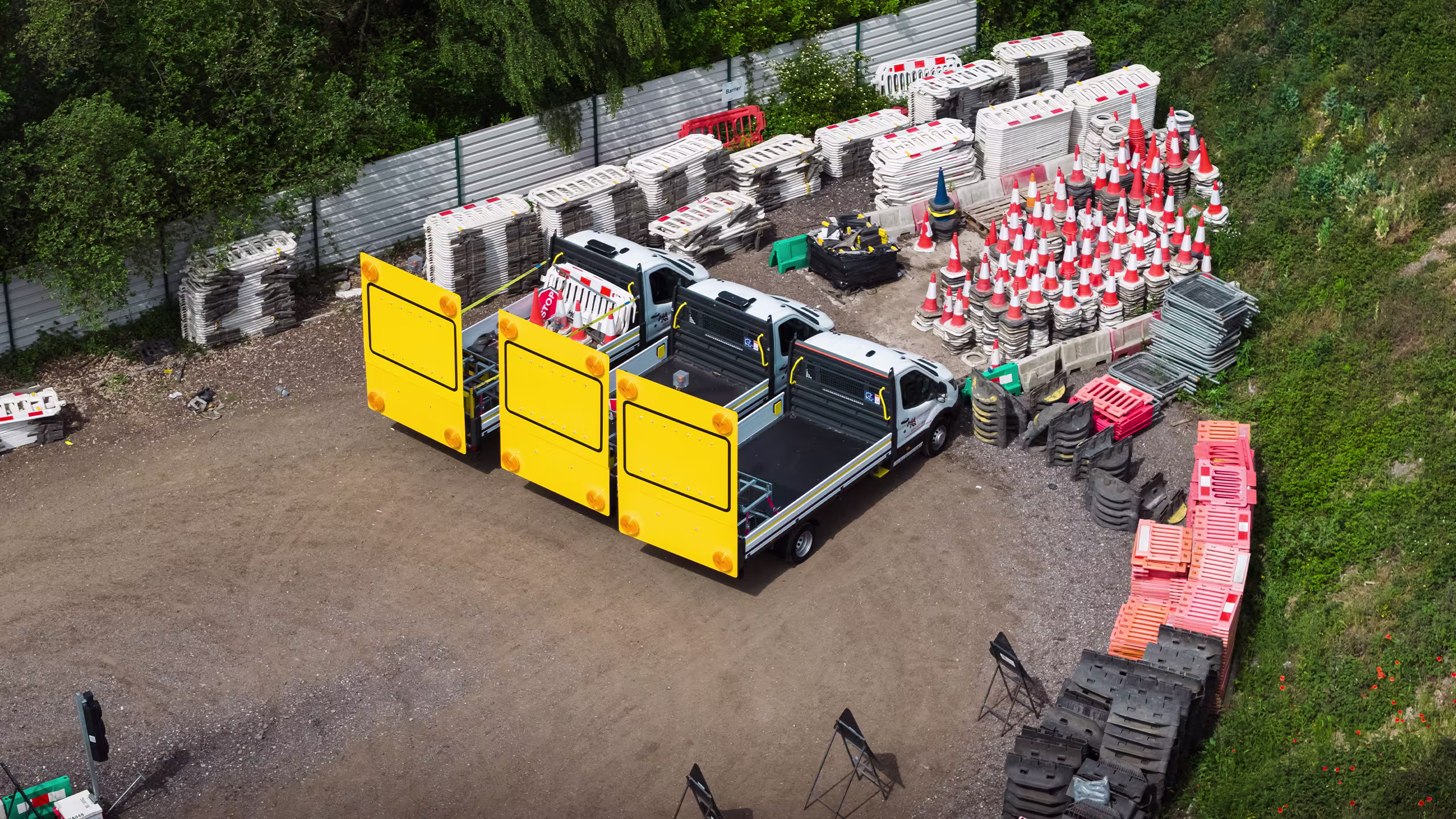 King Highway demountable signboards and traffic management equipment in storage.